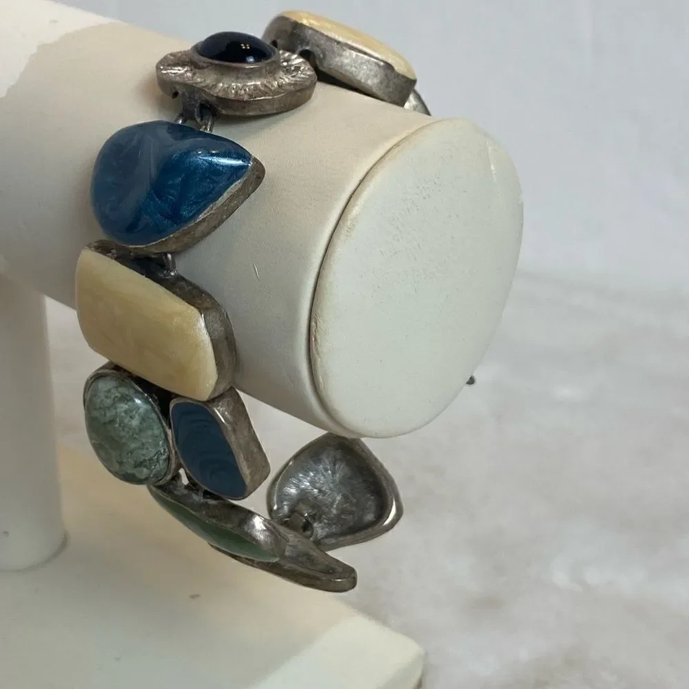 Premier Design Geo Design Enamel Cream, Green Toggle Bracelet